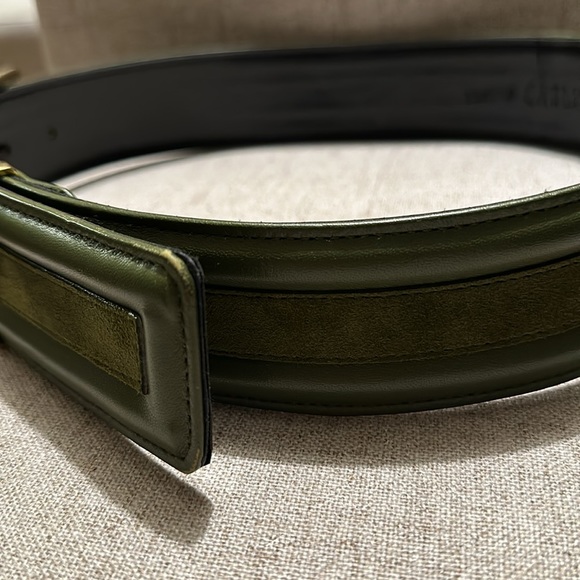 Vintage Carlisle army green leather suede wide belt, Size XSM - Picture 8 of 16
